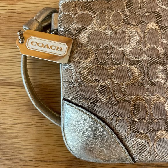 Coach Gold Silver Tan Vintage Evening Bag Wristlet - Picture 2 of 3